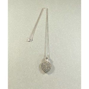 925 Italy Heart Marcasite Necklace Chain Link Love Puffy